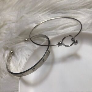 2 faux silver cute minimalist cuff bracelets